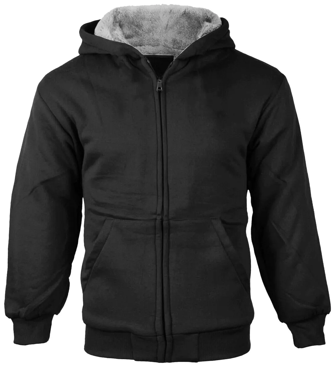 Boys Kids Toddler Sherpa Fleece Hoodie Black Sweater Jacket w