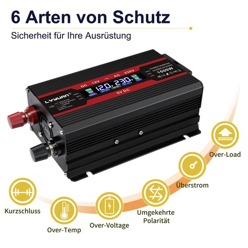 1500w Peak Spannungswandler 12v Auf 220v 230v Wechselrichter 2usb Lcd - Bild 5 von 8