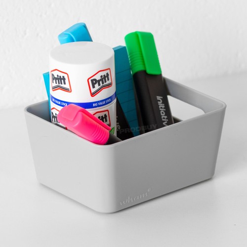 Set of 3 Small Grey 5" Plastic Storage Pots Organisers Desk Tidy Shelf Baskets - Picture 6 of 7