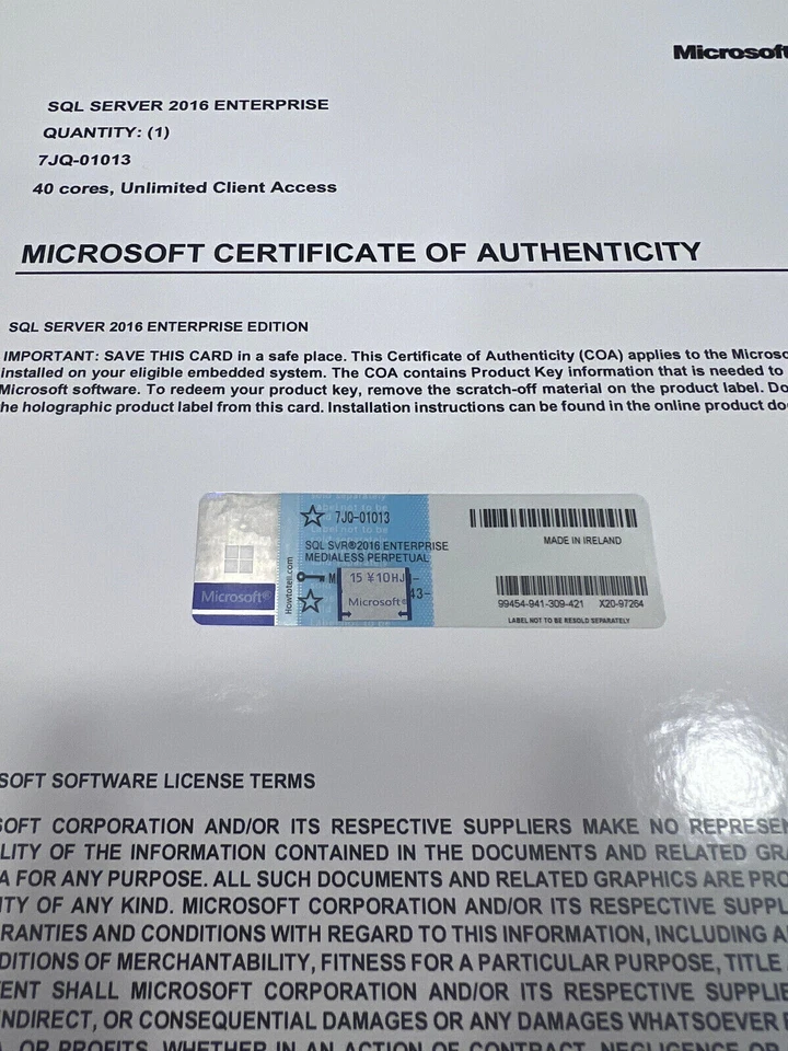 SQL Server 2016 ENTERPRISE 40 Core License Unlimited User CALs CoA Genuine Label - Image 2 of 3