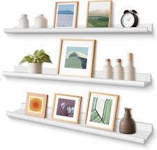 Floating Shelves Wall Mounted Set of 3 36 Inch White Rustic Wood for Storage