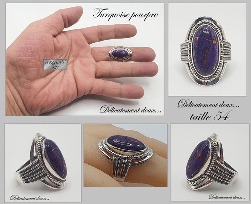Bague Argent 925 Et Turquoise Du Tibet - Taille 57, Modèle BA-AR-391 (neuf, Délicatement Doux)