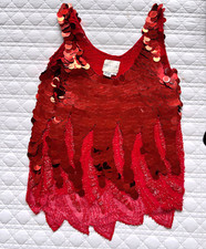 Vintage 80s 90s Ruby Red Beaded Sequin Disco Top Sz M 8 10 12 Evening Glam