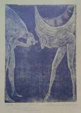 Wood engraving original Hans im Glück II exchange boat / camera by Schanzenbacher