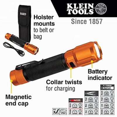 Klein Tools 56413 Rechargeable 2-Color LED Flashlight, Holster