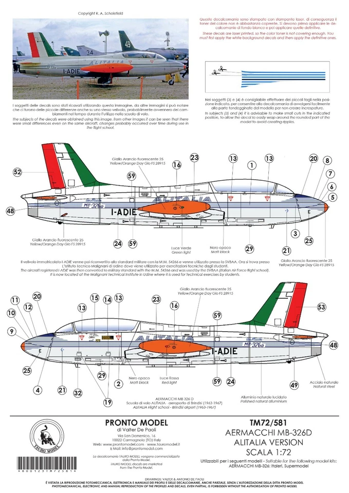 TAURO MODEL TM72/581 AERMACCHI MB-326D VERSIONE ALITALIA SCALA 1:72 - Immagine 2 di 3