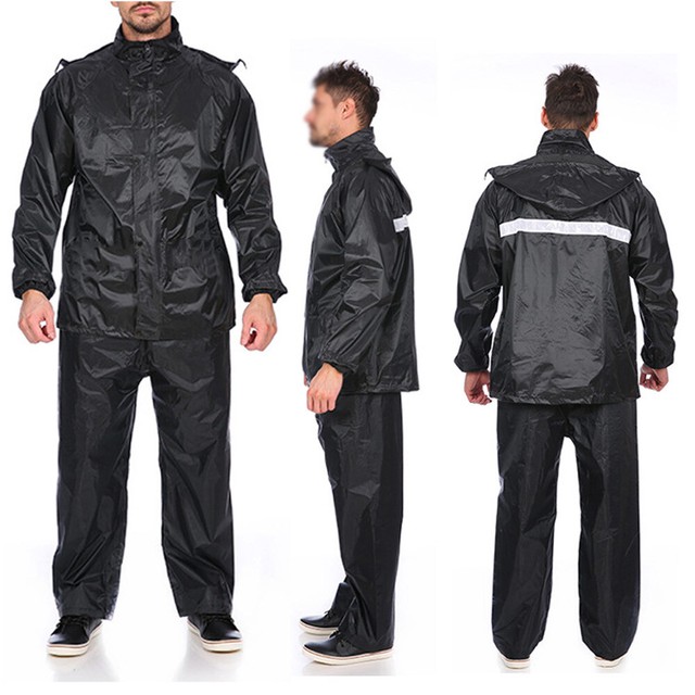 1x Men Waterproof Windproof Hooded Rainwear Rain Suit Heavy Duty