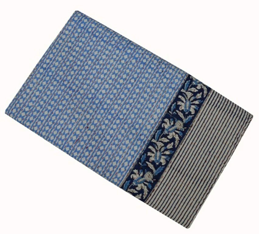 Indian Handmade Kantha Quilt Bedspread Reversible Blanket Polka Dot Print Throw - Image 3 of 4