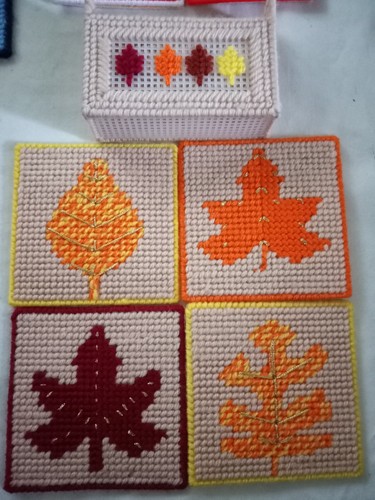 Vintage Seasonal Holiday Plastic Canvas Coasters 4 full Sets Handmade - Picture 6 of 11