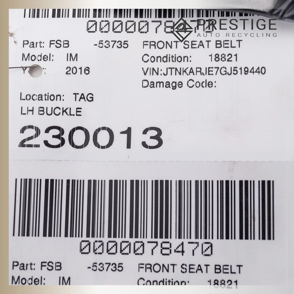 2016 SCION IM / 2017 2018 TOYOTA COROLLA IM Seat Belt Front Left 73240-12330-C0 - Image 3 of 3