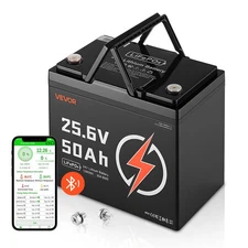 VEVOR 24V 50Ah LiFePO4 Lithium Battery Bluetooth Rechargeable Battery 30A BMS