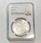 1882-S Morgan Silver Dollar NGC MS63 Album Tone Reverse