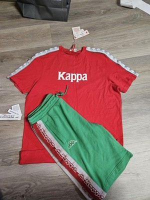 Kappa Logo Men's T-shirt And Short  Tracksuit Set Red&green Size LARGE