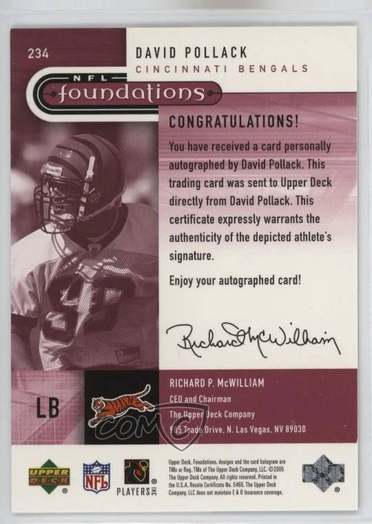 2005 Upper Deck NFL Foundations Signatures /575 David Pollack Rookie Auto RC - Image 2 of 3