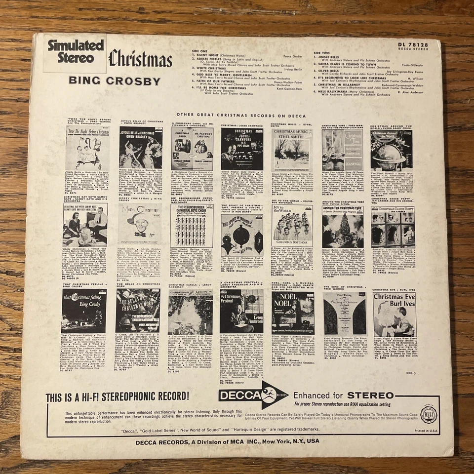 Bing Crosby / Merry Christmas LP Decca Stereo Holiday Classic GD+ - Image 4 of 4