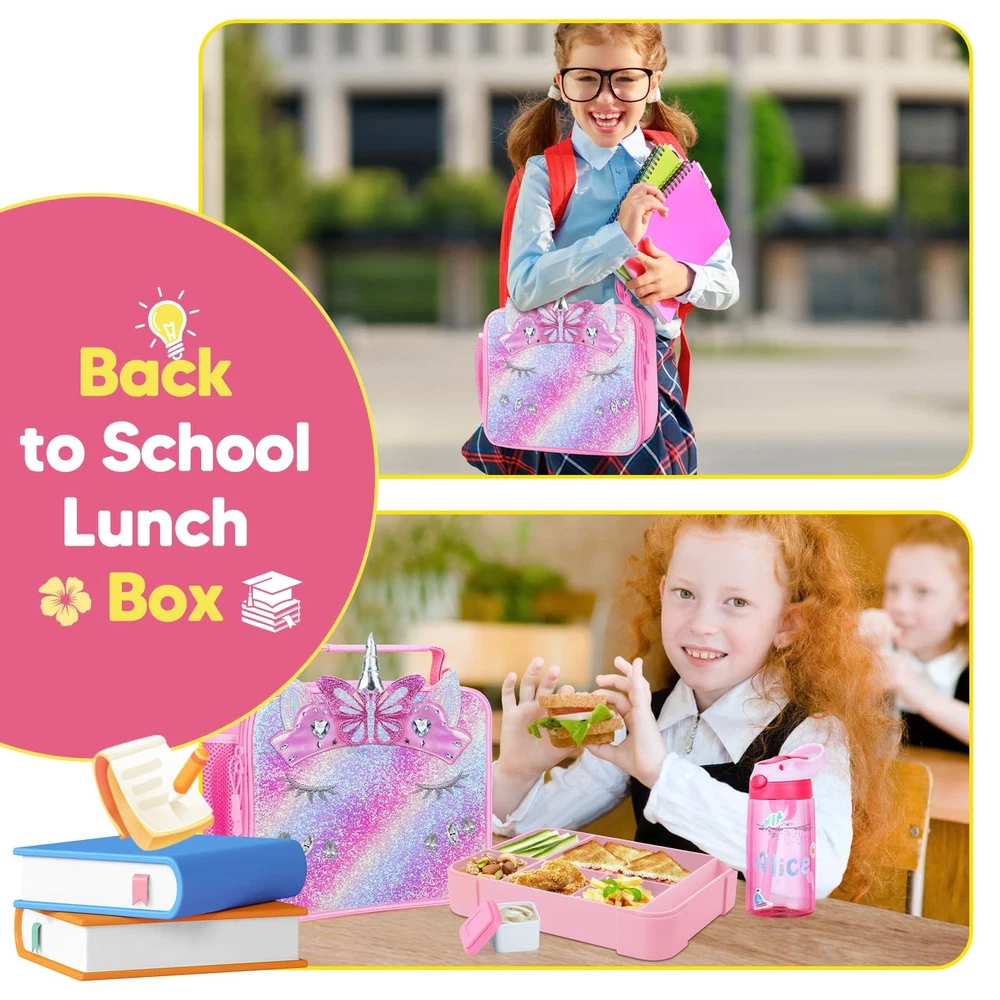 Unicorn Bento Box Set with Insulated Lunch Bag for Kids