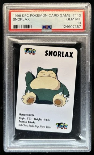 1998 KFC Pokemon Card Game Snorlax #143 PSA 10 GEM MINT Gem Mint