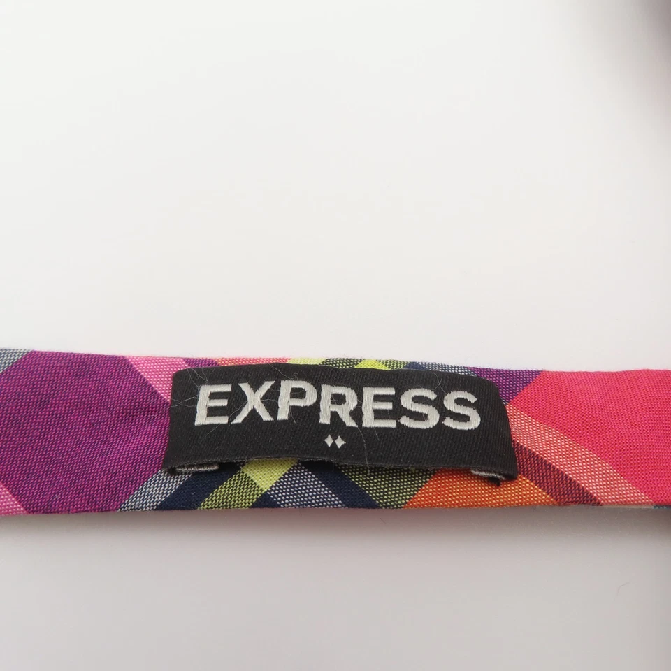 Express Bow Tie Pink Blue Plaid 2.5" Wide Pre Tied Cotton - Image 3 of 4