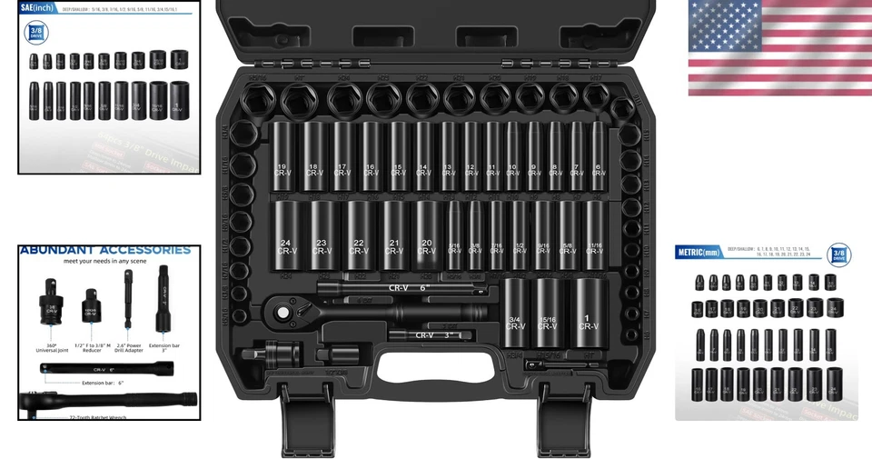64-Piece SAE & Metric Socket Set with 72-Tooth Ratchet - Precision & Durability - Image 2 of 4
