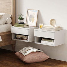 Modern White Wall Mounted Floating Nightstands with Storage Drawer - Set of 2