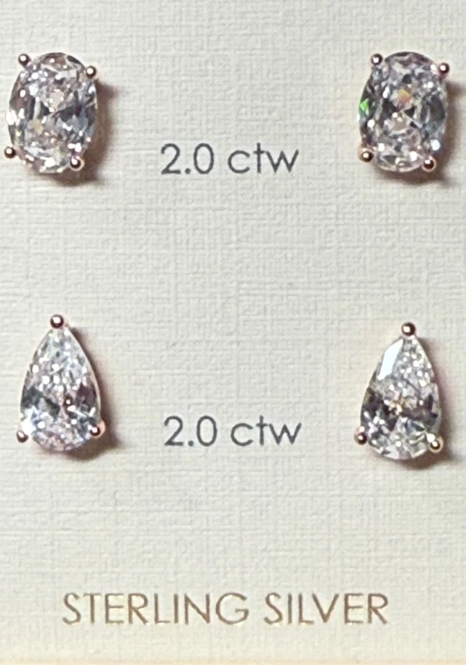 Cinco pares de aretes de plata de ley 925 DIAMONIQUE (CZ) 2,0 ctw Foto 4 de 4