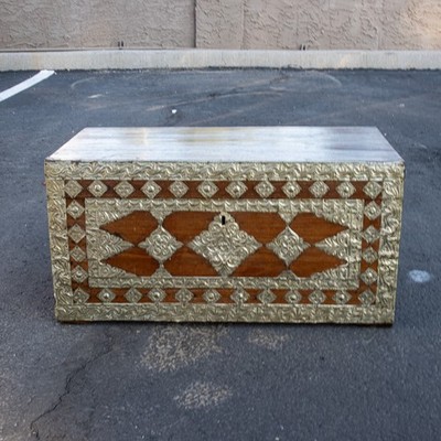 Late 19th Century Moorish-Patterned Blanket Chest With Ornate Metal Face