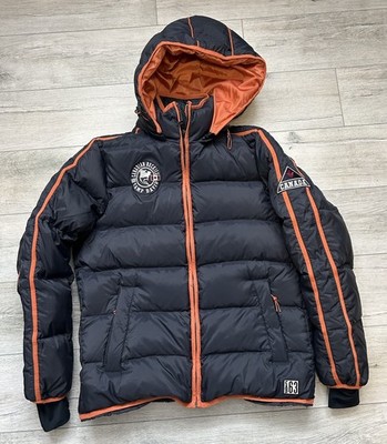 Camp David Herren Winterjacke Größe M Farbe Blau-Orange mit Abnehmbarer Kapuze