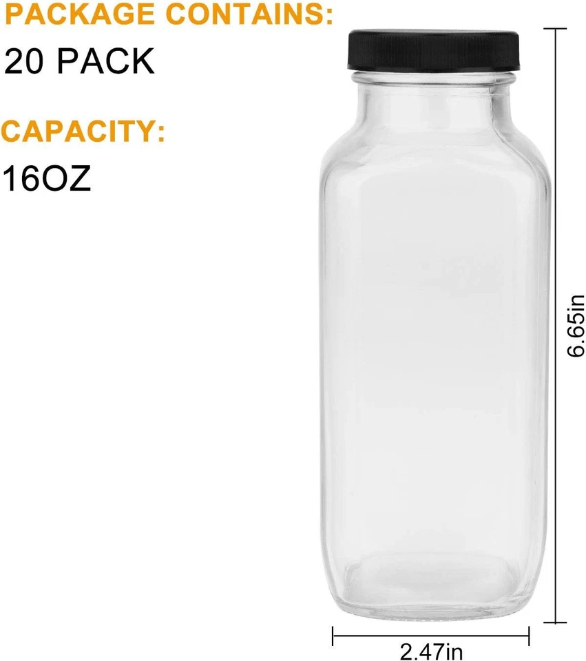 Botellas de agua vintage Encheng, botellas de vidrio 16 oz, bebida cuadrada 500 ml Foto 2 de 4