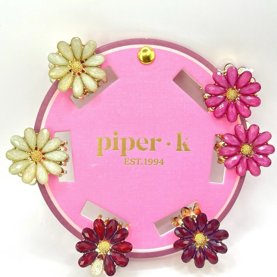 Piper K Mini Flower Hair Clips Set of 6 Crystal Dainty Barrettes for Women Girls - Image 3 of 4