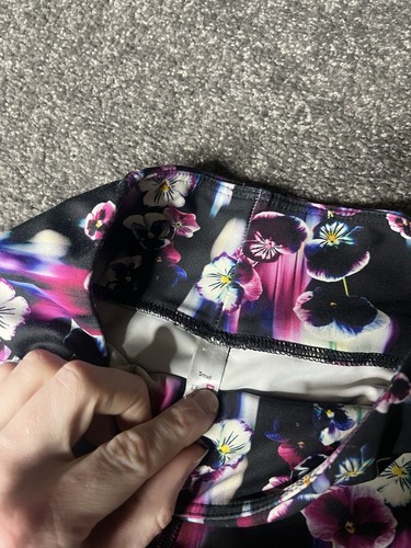 Dharma Bums Leggings Womens Small Black Purple Mid Rise Floral Tight 27” Ladies - Picture 3 of 12