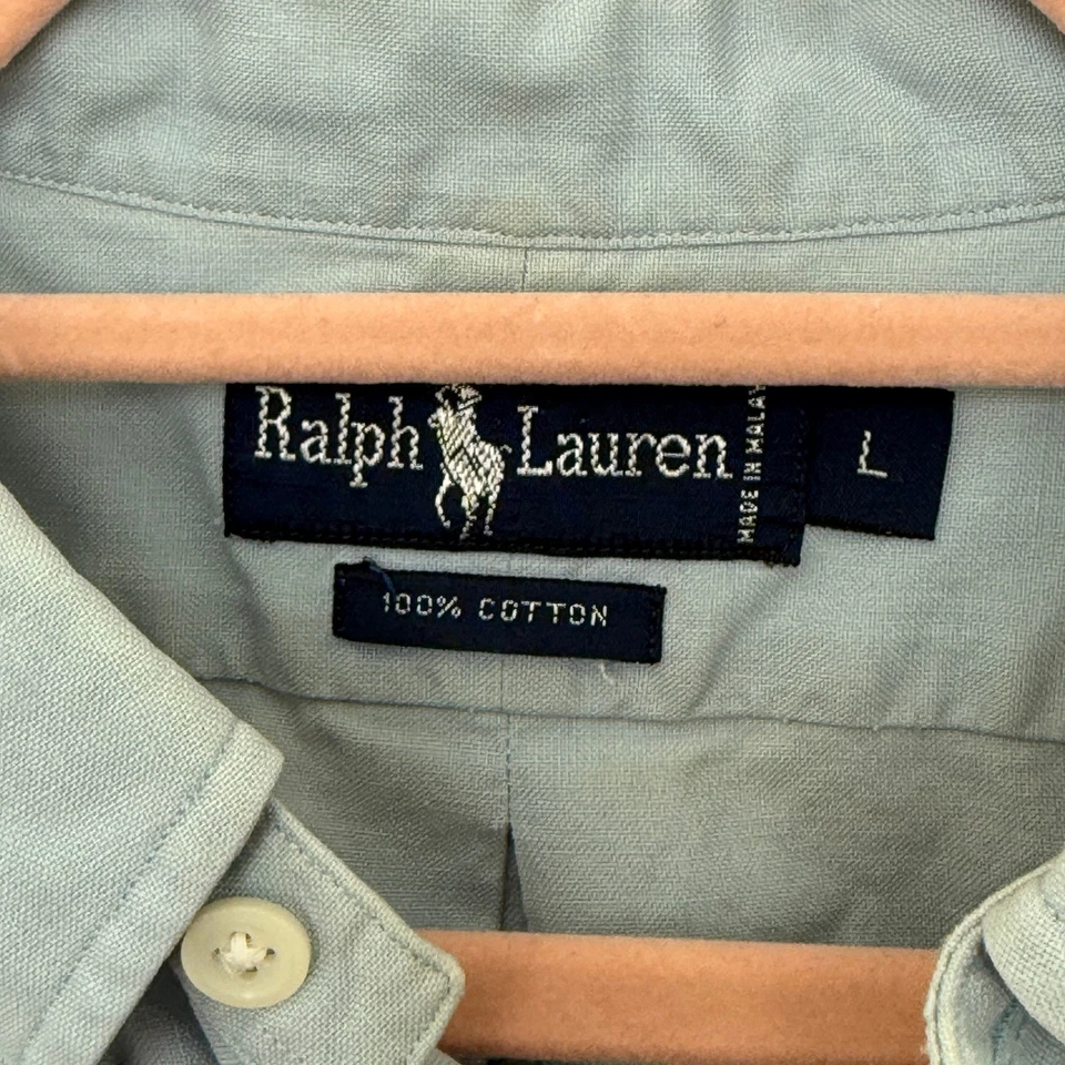 Ralph Lauren Mens Shirt Size L Blue Short Sleeve Crest Oxford Preppy Classic - Image 4 of 4