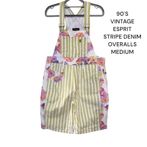 90'S ESPRIT VINTAGE STRIPE FLORAL OVERALLS MEDIUM