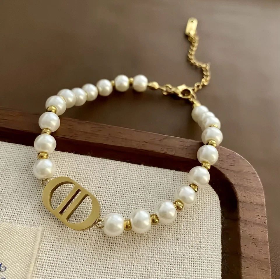 Perlenkette & Armband CD Set – vergoldet, Edelstahl 316L, Vintage - Bild 3 von 4