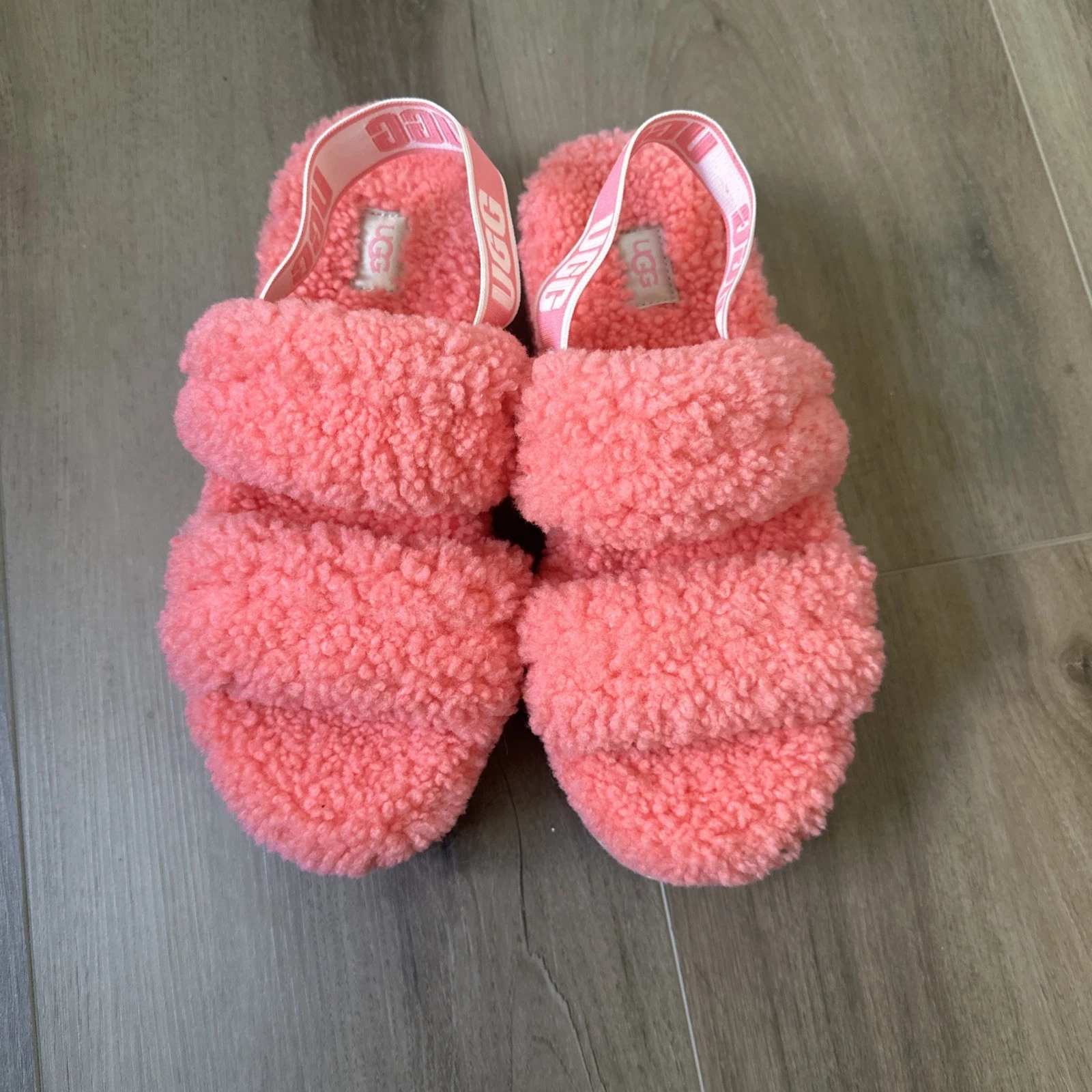 UGG OH FLUFFITA ROSA ROSA SHEARLING PLATEAU SANDALO SCARPA PANTOFOLA TAGLIA US 9