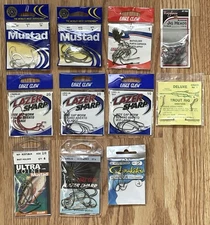 LOT OF 11 ASSORTED FISHING HOOKS MUSTAD EAGLE CLAW ~ NEW IN PACKAGE