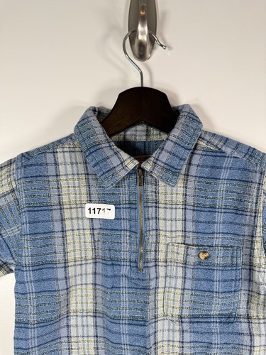 Vtg Y2K Sonomo Boys Zip Up Plaid Preppy Short Sleeve Shirt Blue Sz 5 14x19 - Picture 2 of 8