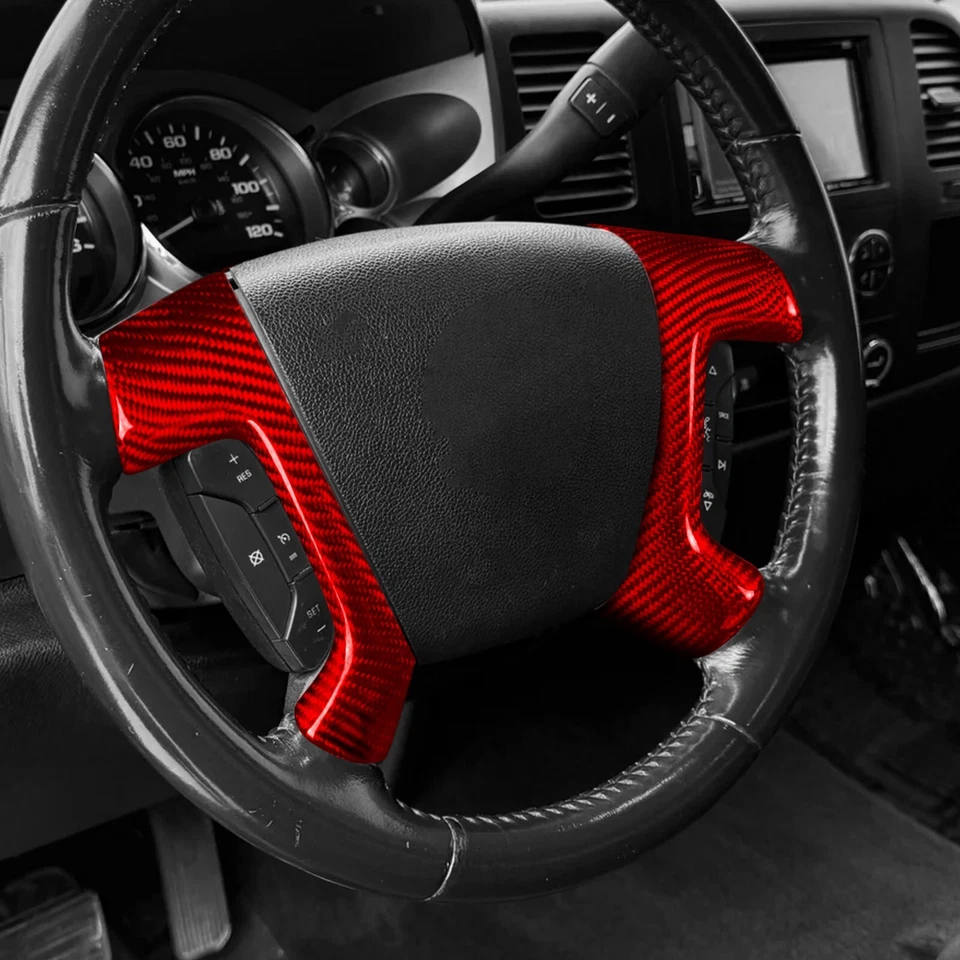 Red Dry Carbon Fiber Steering Wheel Panel Cover For Silverado/Tahoe/Sierra/H2 — 第 4/4 张图片