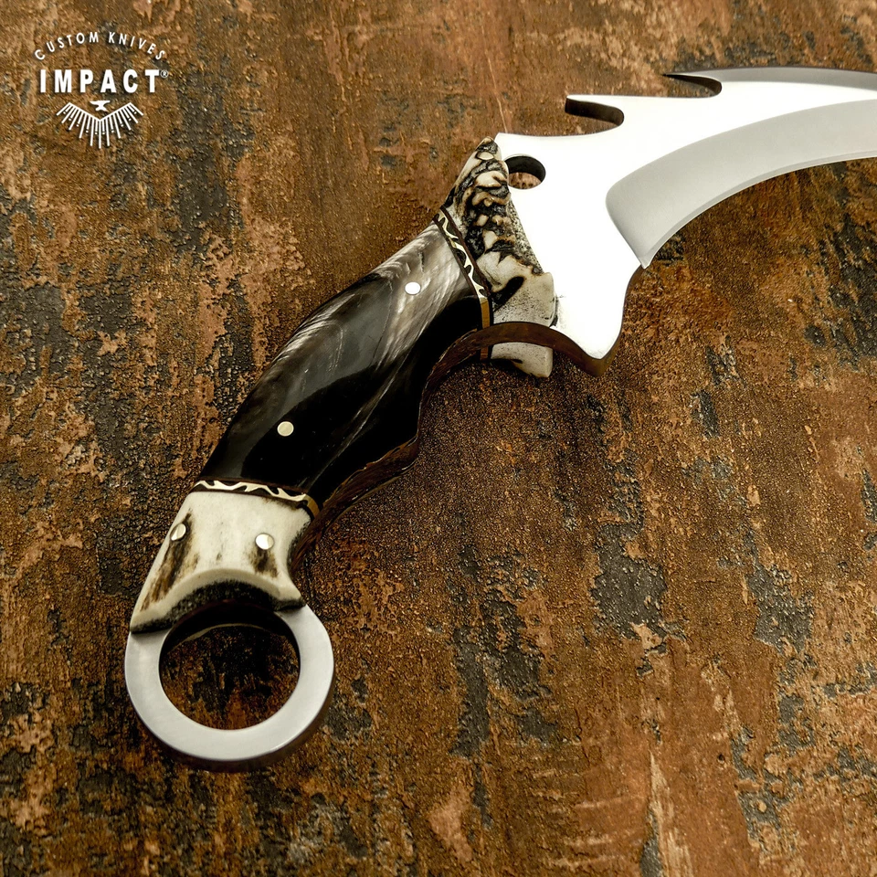Impact Cutlery Custom Handmade Full Tang Karambit Knife Crown Antler | D2 Talon - Image 4 of 4