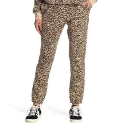 Socialite Brushed Fleece Joggers Lounge Pants Brown Leopard