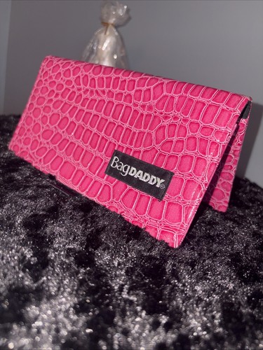 Borsa papà pelle verniciata porta assegni pelle di serpente rosa super sottile unica - Foto 4 di 14
