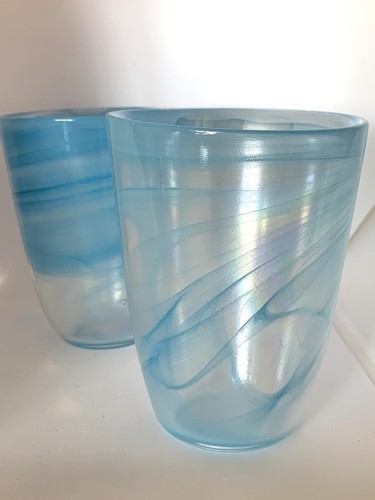 Set Of 2 Handblown Blue Swirl Design Glass Tumblers Juice Glass - Picture 7 of 8