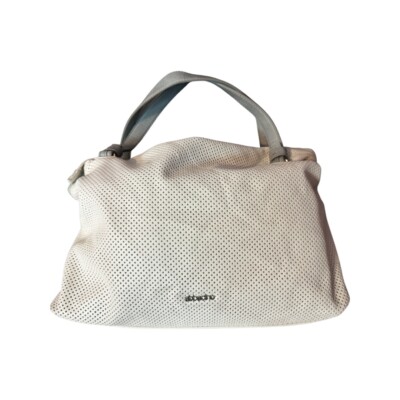 ABBACINO Large White LEATHER  Perforated Purse Satchel/Top Handle Handbag *AS IS