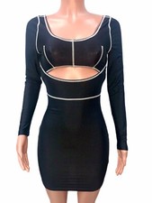Shiny Black Cut Out Under Boobs Glam Slimming Costume mini cleavage dress Y2K