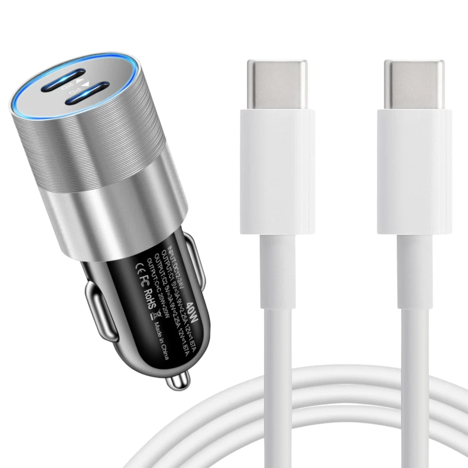 Зарядное устройство автомобильное быстрое PD 40 Вт двойной USB-C кабель типа C для iPhone 15Plus 16e 17 Pro Max - Изображение 3 из 4