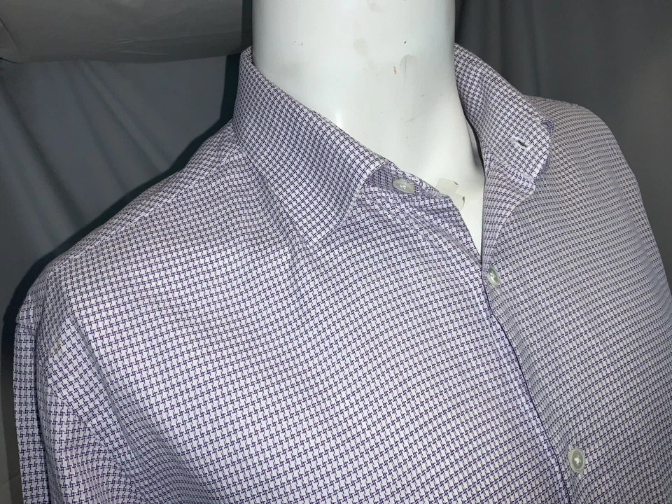 Camisa Saks Fifth Avenue 16.5 33 Algodón a Cuadros Púrpura Pavo YGI E0-656 Foto 3 de 4