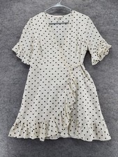 Wayf Dress Womens Large Wrap Short Sleeve Linen Polka Dot