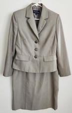 Evan Picone 12P Skirt Suit 2-PC Notch Collar Faux Pockets Lt Gray Lined 40B 34W