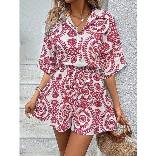 New Casual Ethnic Print Jumpsuit Shorts New Comfortable Long Pants for Women - Picture 3 of 9