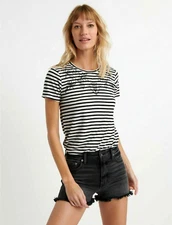 LUCKY BRAND Women's Nautical Striped Floral Embroidered Tee Size S NWT $49