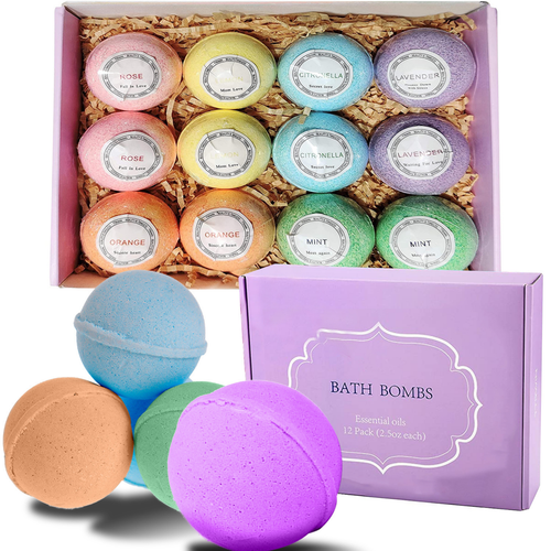 Bath Bombs Essential Oils Fizzy Organic Mixed Scents Vegan Gift Set 12